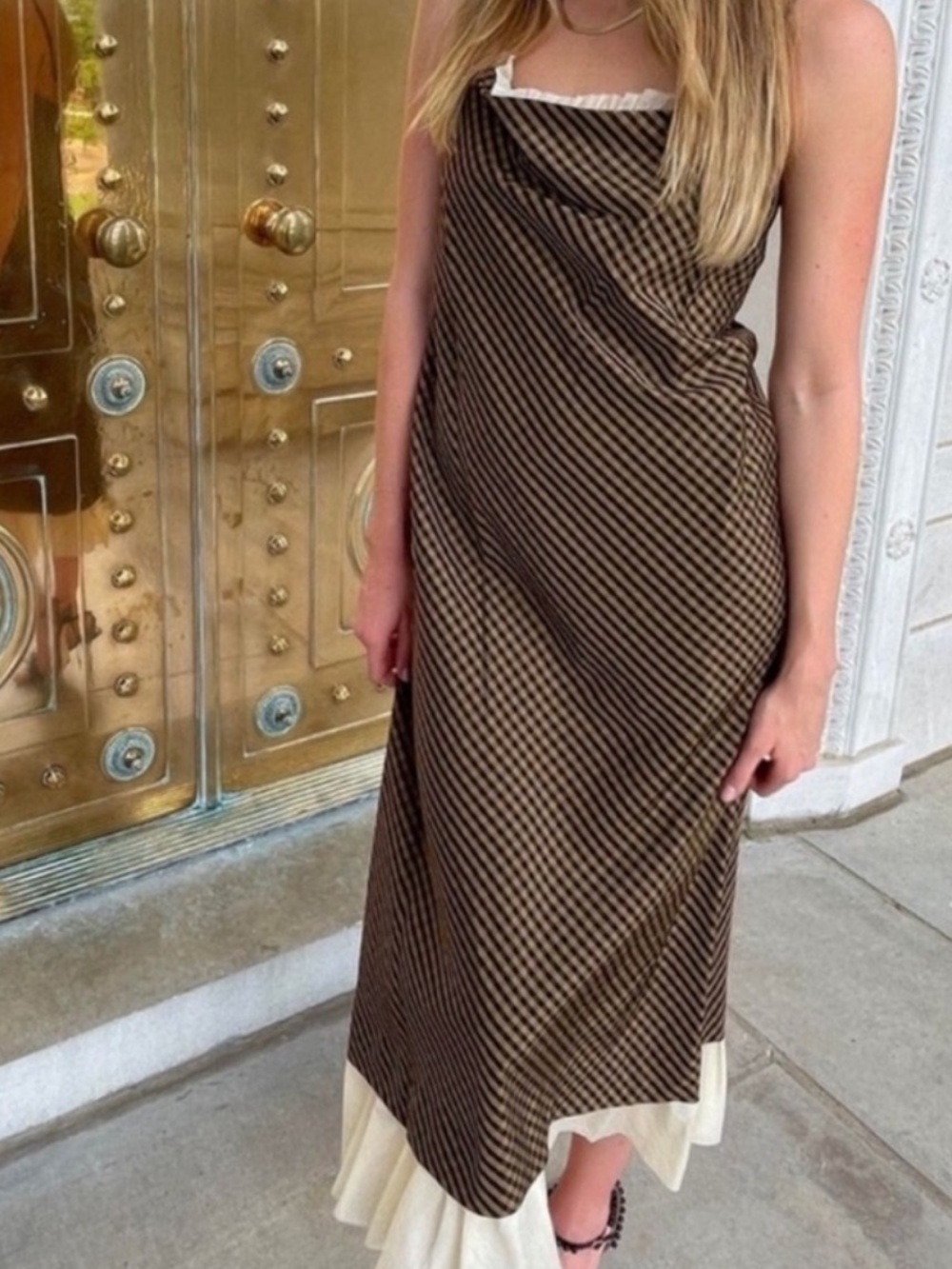 ANTONIO MELANI X COURTNEY GROW BOND GINGHAM SLIP DRESS - 10